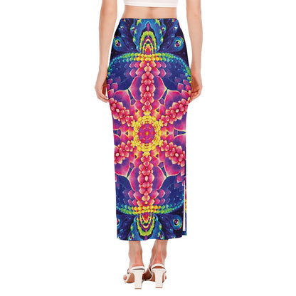 Colorful Psychedelic Kaleidoscope Print Side Slit Maxi Skirt
