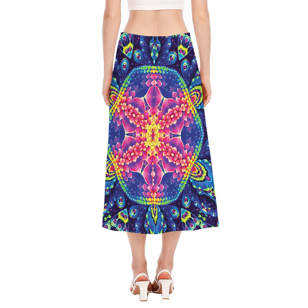 Colorful Psychedelic Kaleidoscope Print Side Slit Midi Skirt