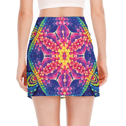 Colorful Psychedelic Kaleidoscope Print Side Slit Mini Skirt