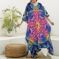 Colorful Psychedelic Kaleidoscope Print Silk V-Neck Kaftan Dress