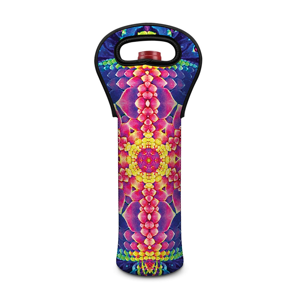 Colorful Psychedelic Kaleidoscope Print Single Neoprene Wine Tote