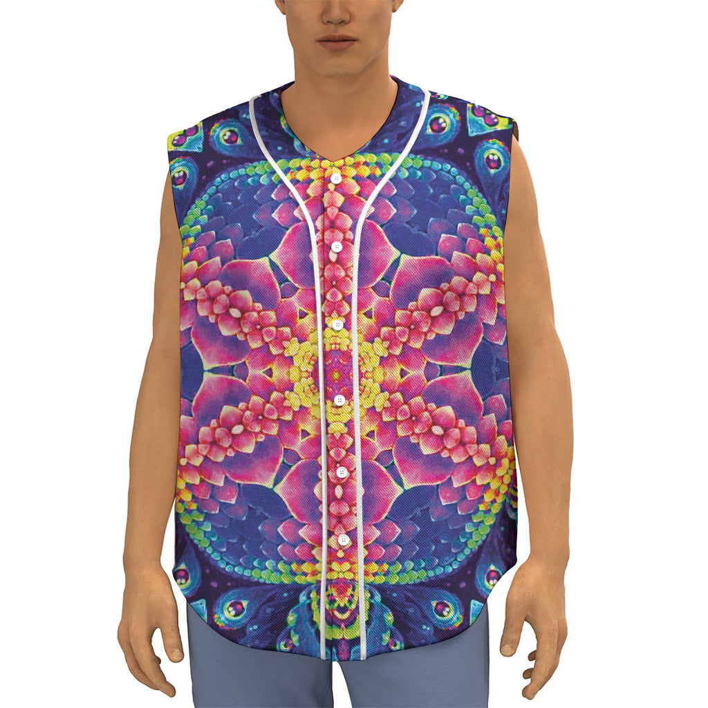 Colorful Psychedelic Kaleidoscope Print Sleeveless Baseball Jersey