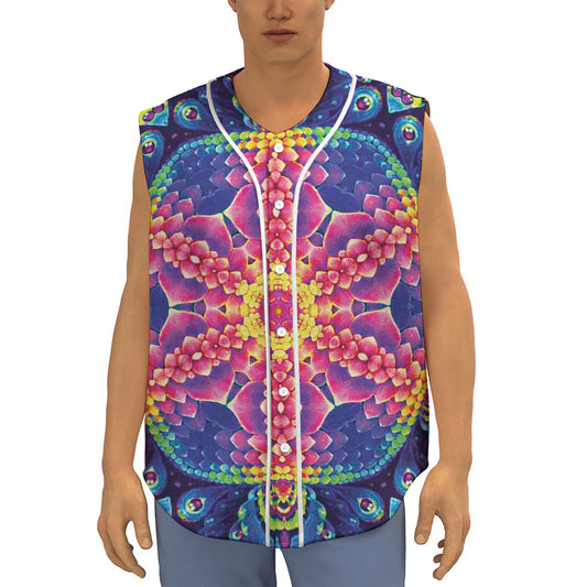 Colorful Psychedelic Kaleidoscope Print Sleeveless Baseball Jersey