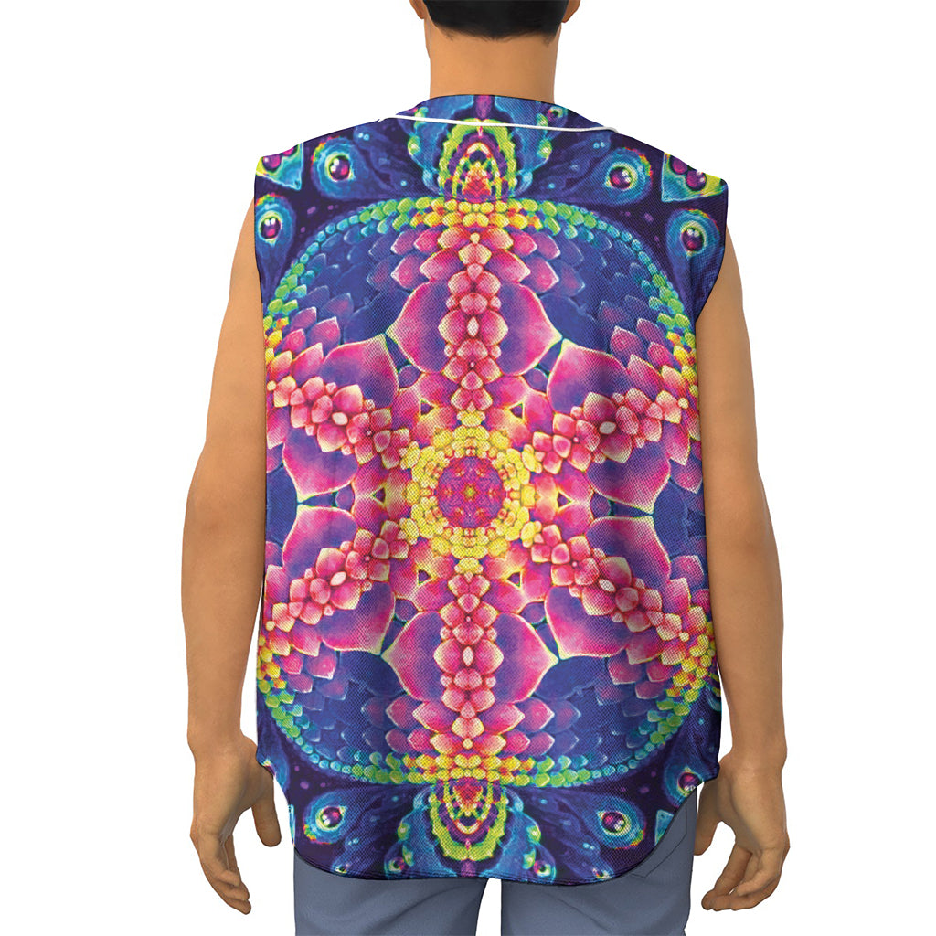 Colorful Psychedelic Kaleidoscope Print Sleeveless Baseball Jersey