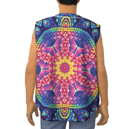 Colorful Psychedelic Kaleidoscope Print Sleeveless Baseball Jersey