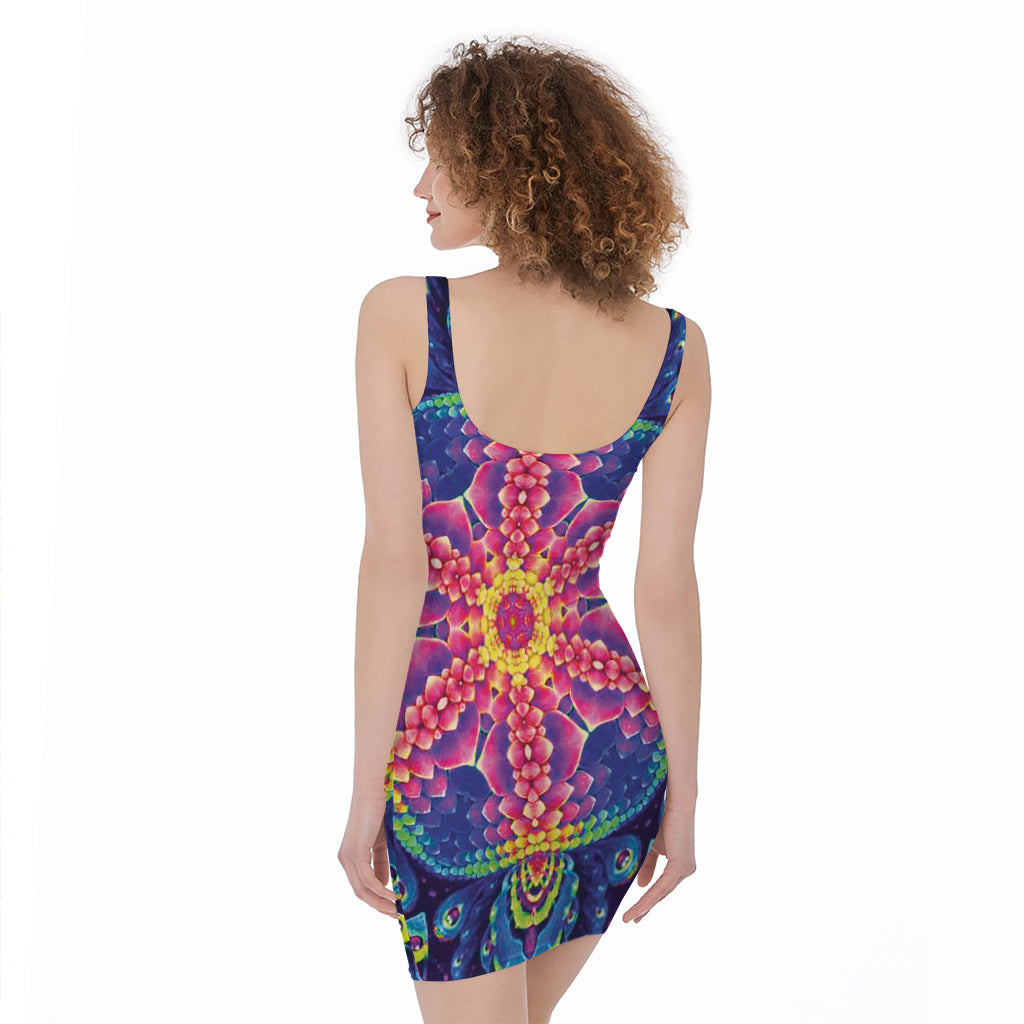 Colorful Psychedelic Kaleidoscope Print Sleeveless Bodycon Dress