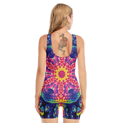 Colorful Psychedelic Kaleidoscope Print Sleeveless One Piece Swimsuit