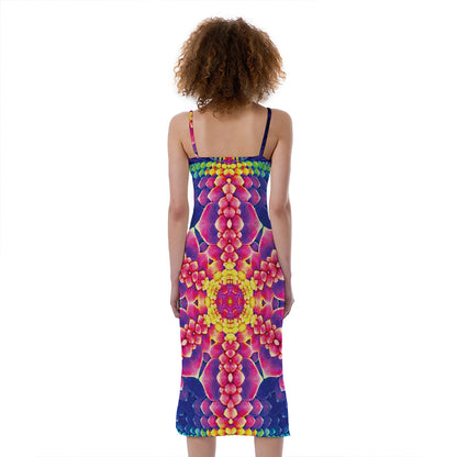 Colorful Psychedelic Kaleidoscope Print Slim Fit Midi Cami Dress
