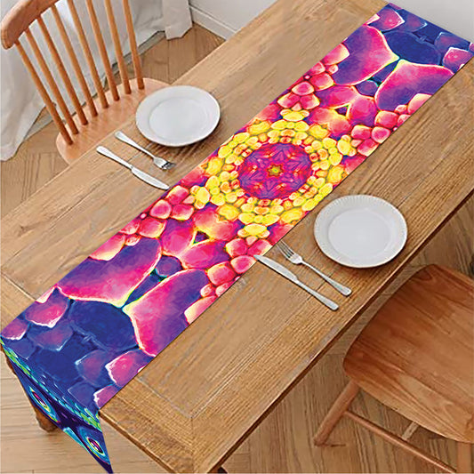 Colorful Psychedelic Kaleidoscope Print Table Runner
