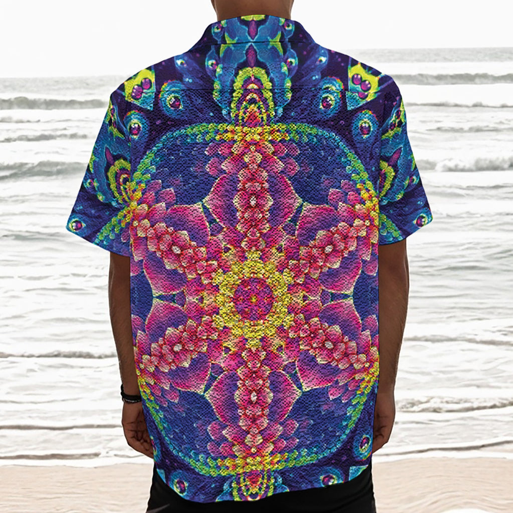 Colorful Psychedelic Kaleidoscope Print Textured Short Sleeve Shirt
