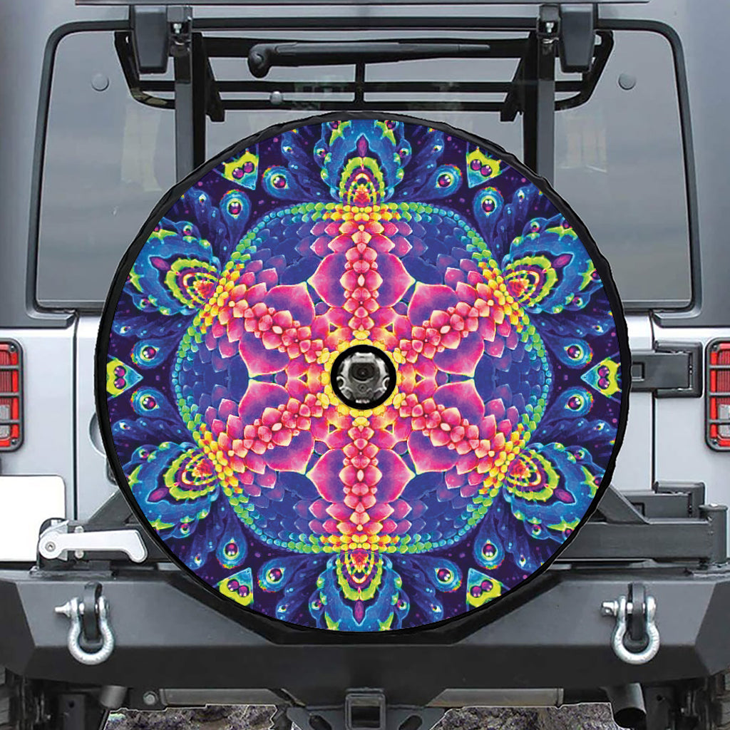 Colorful Psychedelic Kaleidoscope Print Tire Cover With Camera Hole