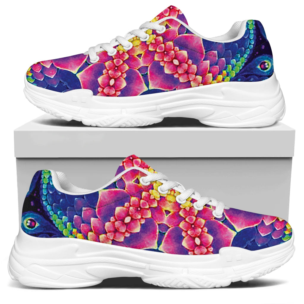 Colorful Psychedelic Kaleidoscope Print White Chunky Shoes