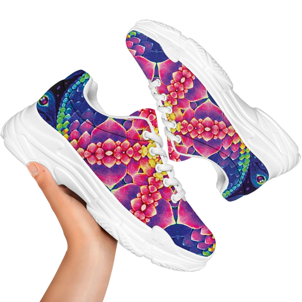 Colorful Psychedelic Kaleidoscope Print White Chunky Shoes