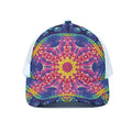 Colorful Psychedelic Kaleidoscope Print White Mesh Trucker Hat