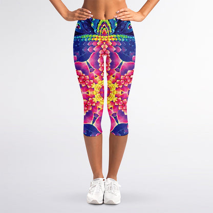 Colorful Psychedelic Kaleidoscope Print Women's Capri Leggings