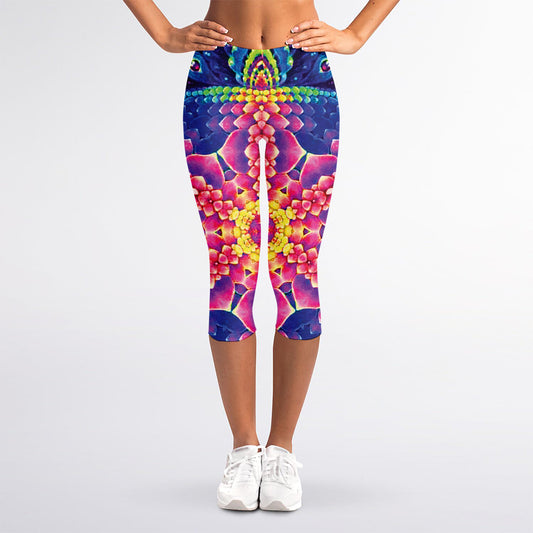 Colorful Psychedelic Kaleidoscope Print Women's Capri Leggings