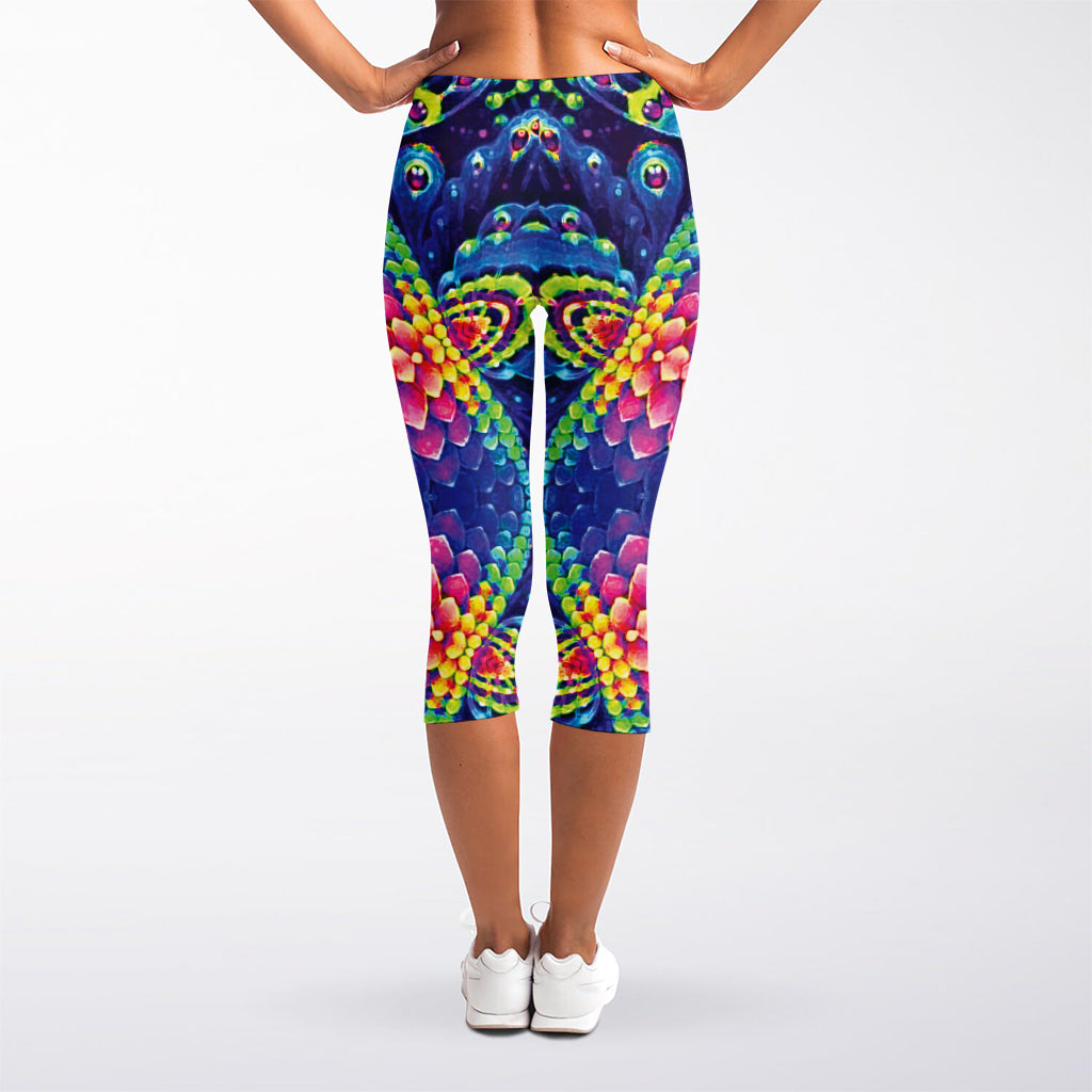 Colorful Psychedelic Kaleidoscope Print Women's Capri Leggings