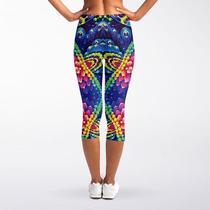Colorful Psychedelic Kaleidoscope Print Women's Capri Leggings