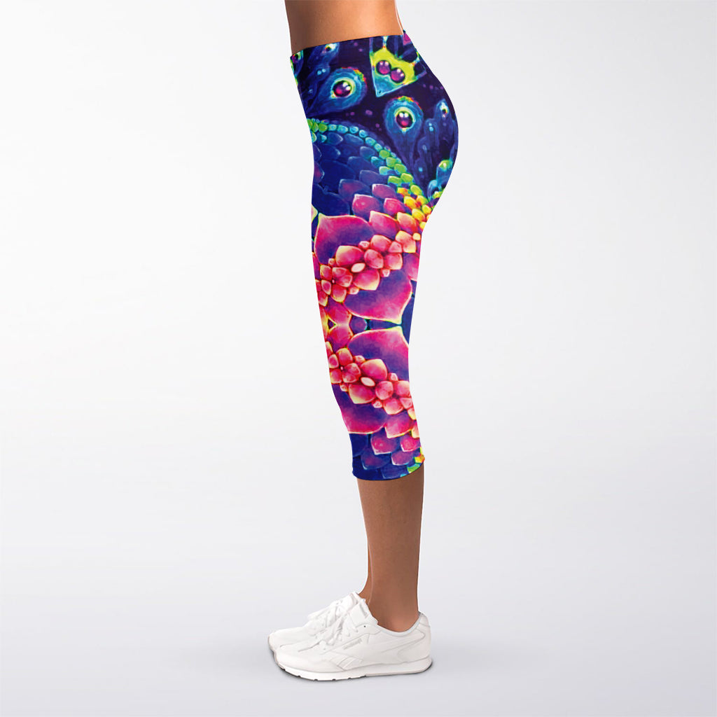 Colorful Psychedelic Kaleidoscope Print Women's Capri Leggings