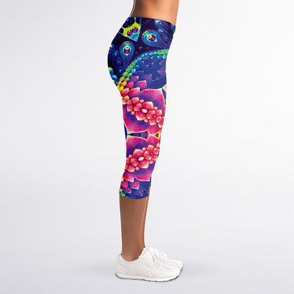 Colorful Psychedelic Kaleidoscope Print Women's Capri Leggings