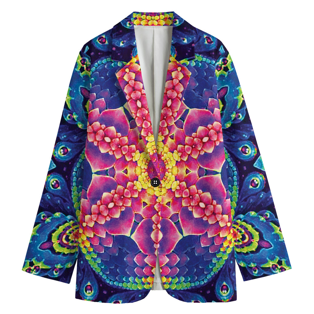 Colorful Psychedelic Kaleidoscope Print Women's Cotton Blazer