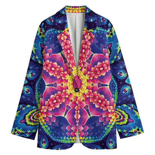 Colorful Psychedelic Kaleidoscope Print Women's Cotton Blazer