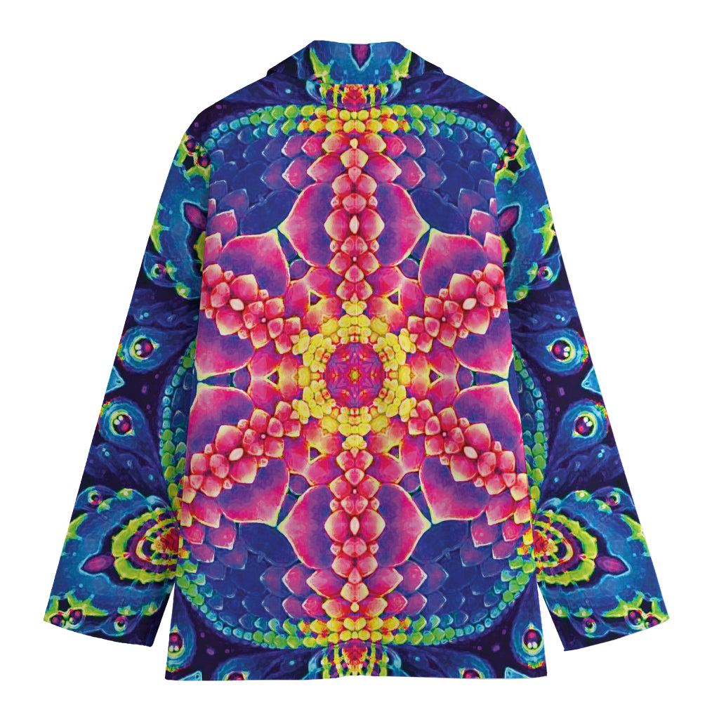 Colorful Psychedelic Kaleidoscope Print Women's Cotton Blazer