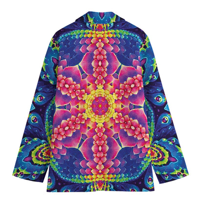 Colorful Psychedelic Kaleidoscope Print Women's Cotton Blazer