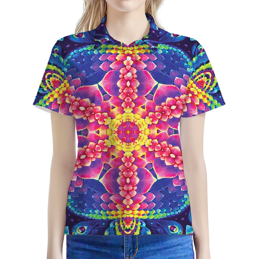 Colorful Psychedelic Kaleidoscope Print Women's Polo Shirt