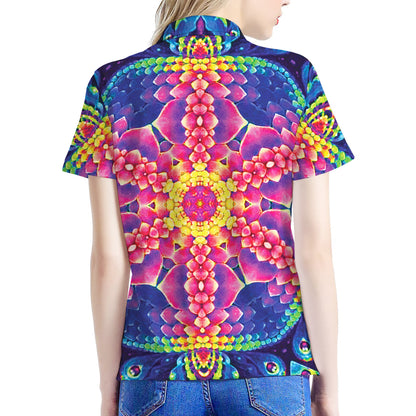 Colorful Psychedelic Kaleidoscope Print Women's Polo Shirt