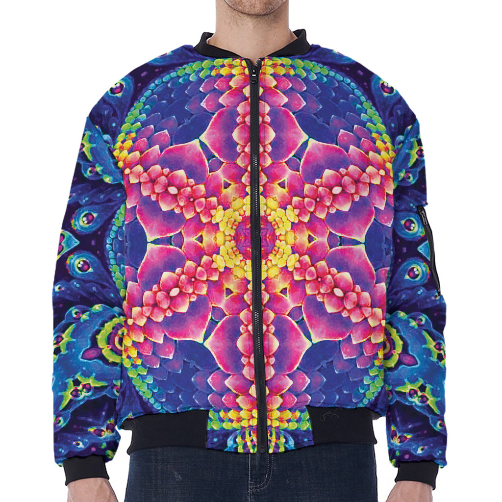 Colorful Psychedelic Kaleidoscope Print Zip Sleeve Bomber Jacket