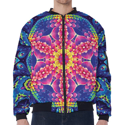 Colorful Psychedelic Kaleidoscope Print Zip Sleeve Bomber Jacket