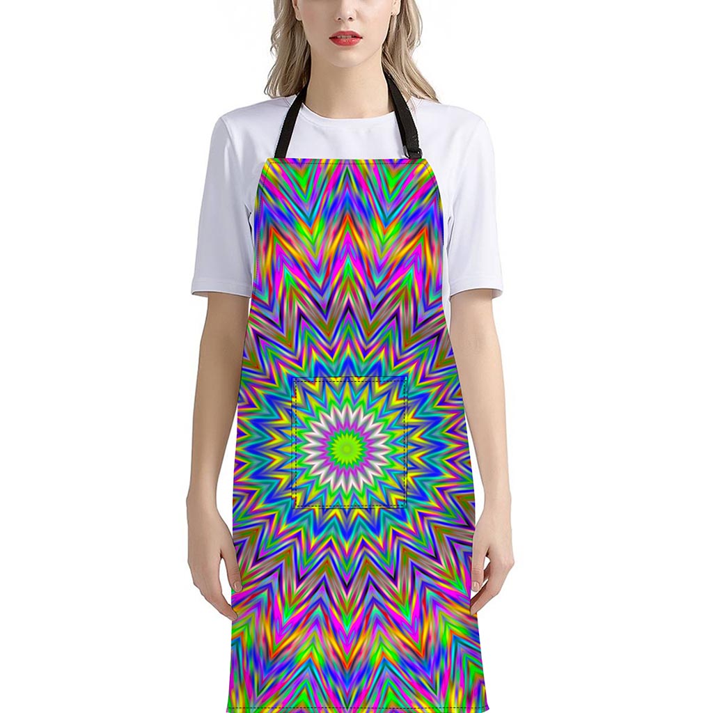 Colorful Psychedelic Optical Illusion Bib Apron With Pocket