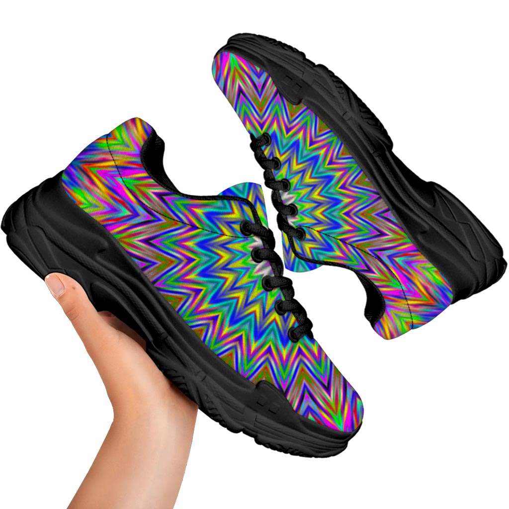 Colorful Psychedelic Optical Illusion Black Chunky Shoes