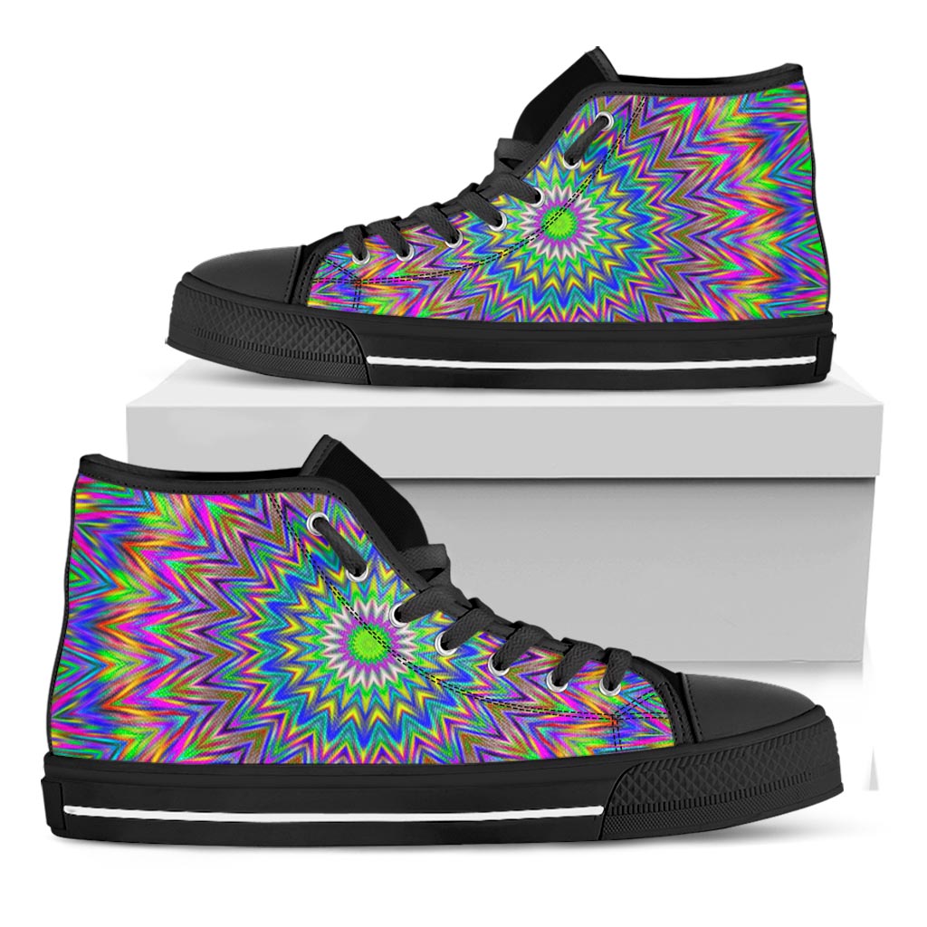 Colorful Psychedelic Optical Illusion Black High Top Sneakers