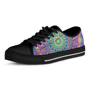 Colorful Psychedelic Optical Illusion Black Low Top Sneakers