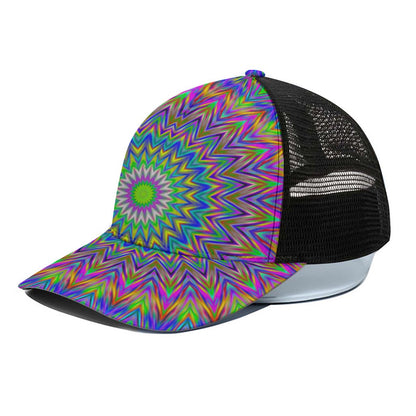 Colorful Psychedelic Optical Illusion Black Mesh Trucker Cap