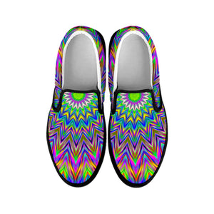 Colorful Psychedelic Optical Illusion Black Slip On Sneakers