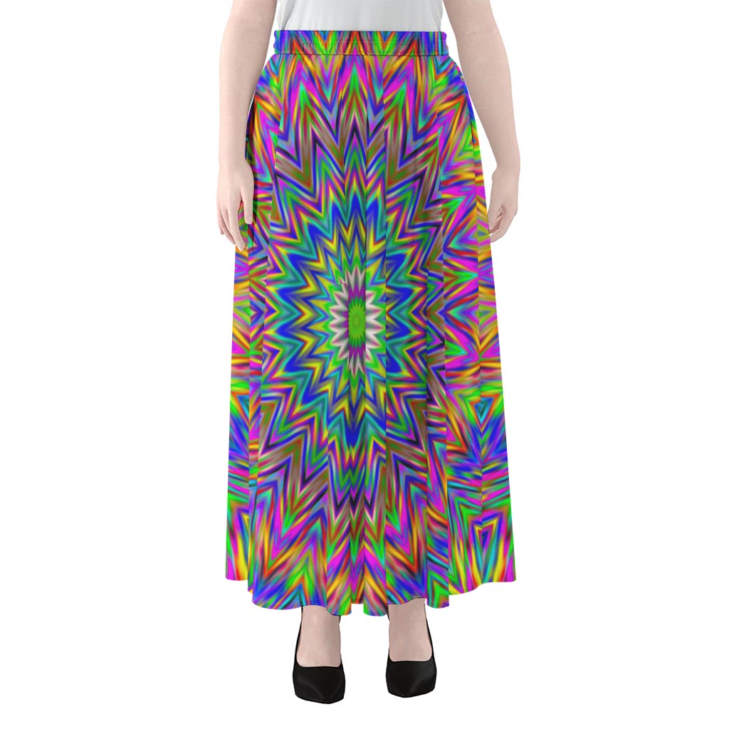 Colorful Psychedelic Optical Illusion Chiffon Maxi Skirt
