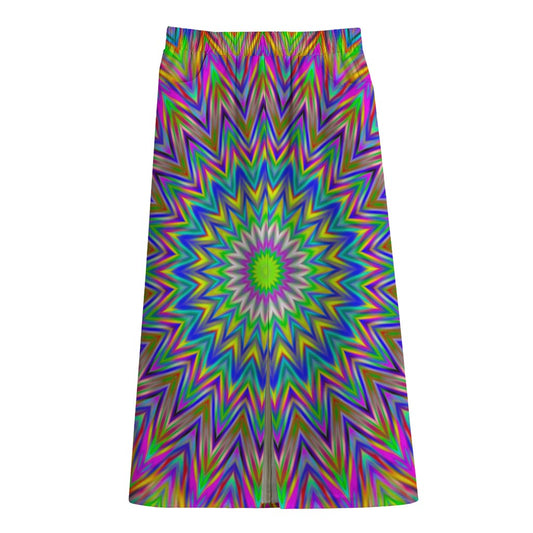 Colorful Psychedelic Optical Illusion Cotton Front Slit Maxi Skirt