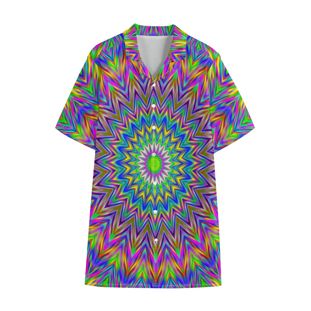 Colorful Psychedelic Optical Illusion Cotton Hawaiian Shirt