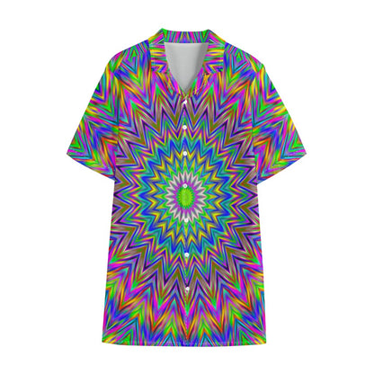 Colorful Psychedelic Optical Illusion Cotton Hawaiian Shirt