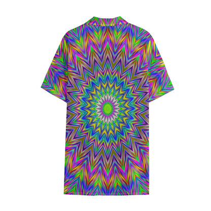 Colorful Psychedelic Optical Illusion Cotton Hawaiian Shirt
