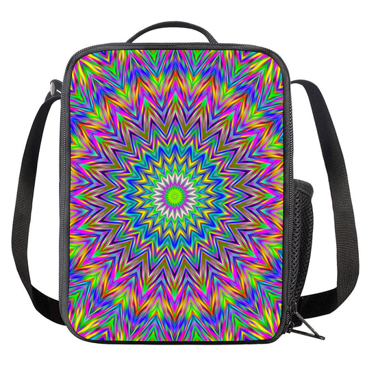 Colorful Psychedelic Optical Illusion Crossbody Lunch Bag
