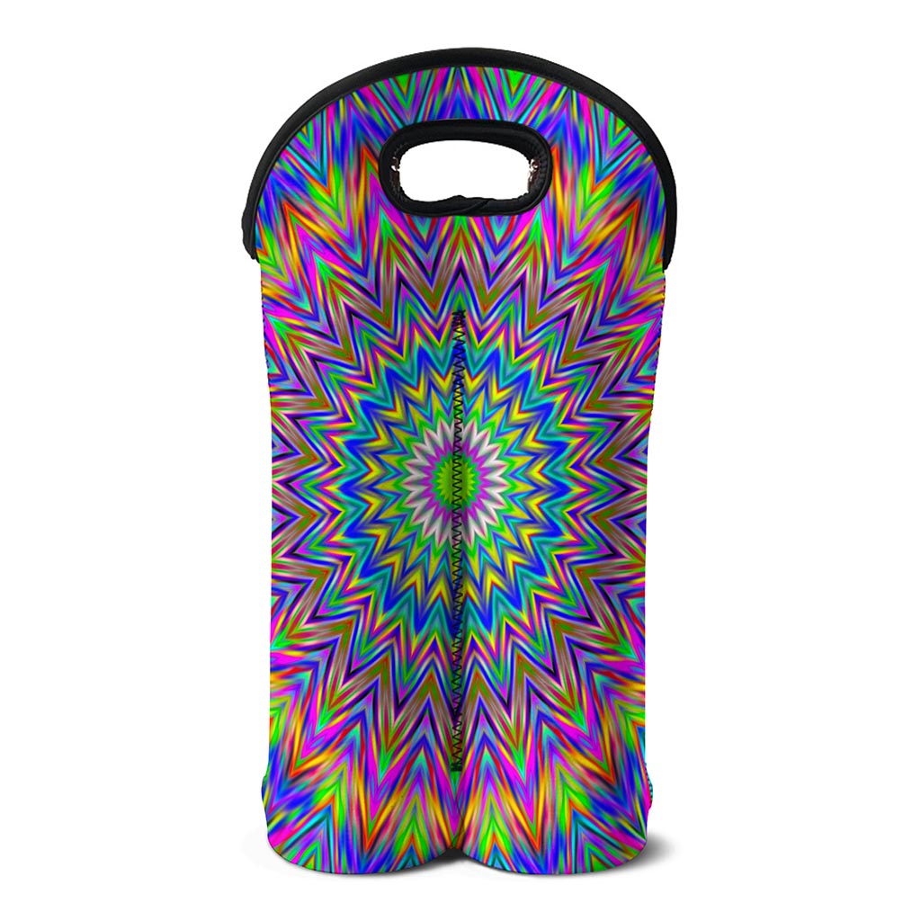 Colorful Psychedelic Optical Illusion Double Neoprene Wine Tote