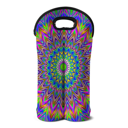 Colorful Psychedelic Optical Illusion Double Neoprene Wine Tote