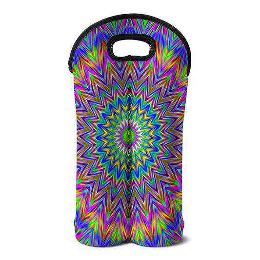 Colorful Psychedelic Optical Illusion Double Neoprene Wine Tote