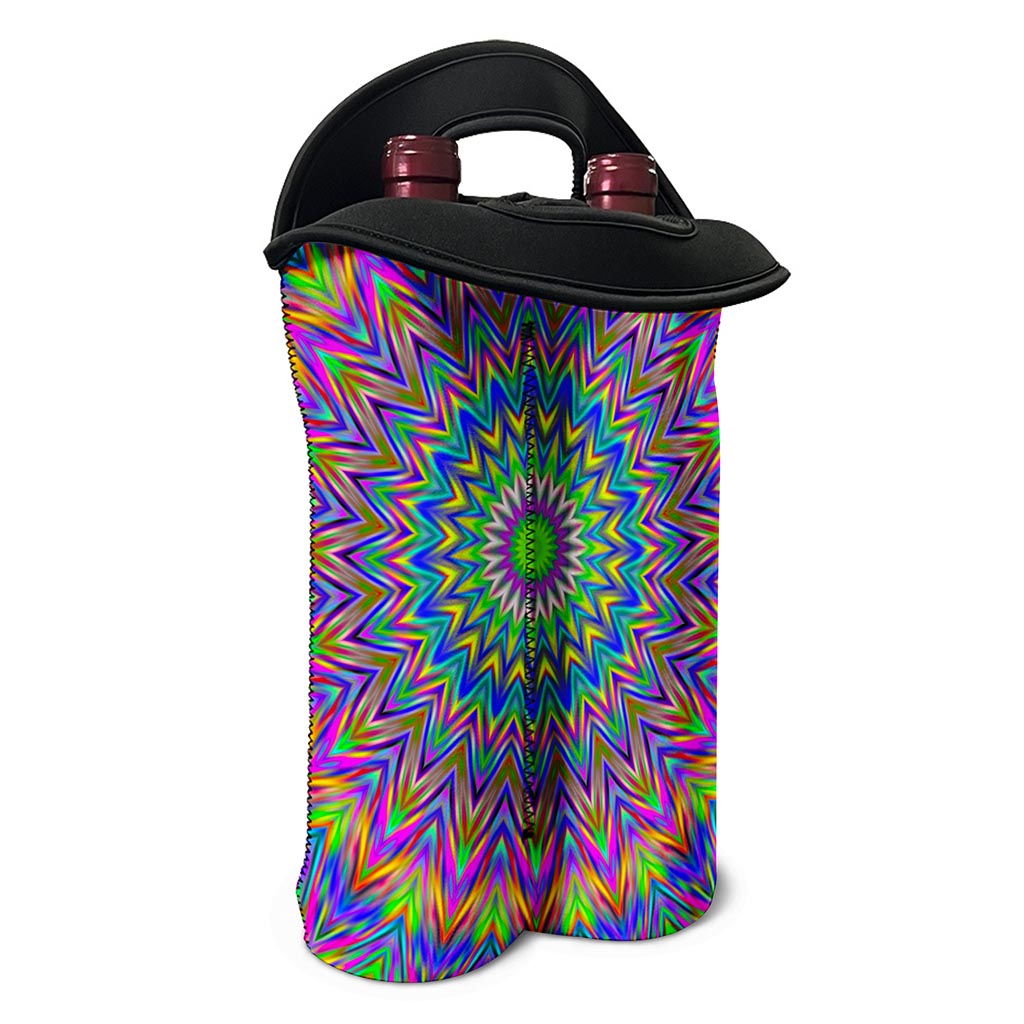 Colorful Psychedelic Optical Illusion Double Neoprene Wine Tote