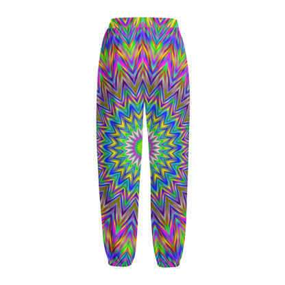 Colorful Psychedelic Optical Illusion Fleece Lined Knit Pants