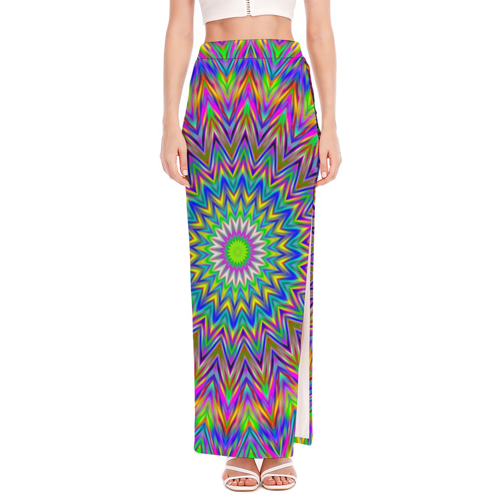 Colorful Psychedelic Optical Illusion High Slit Maxi Skirt